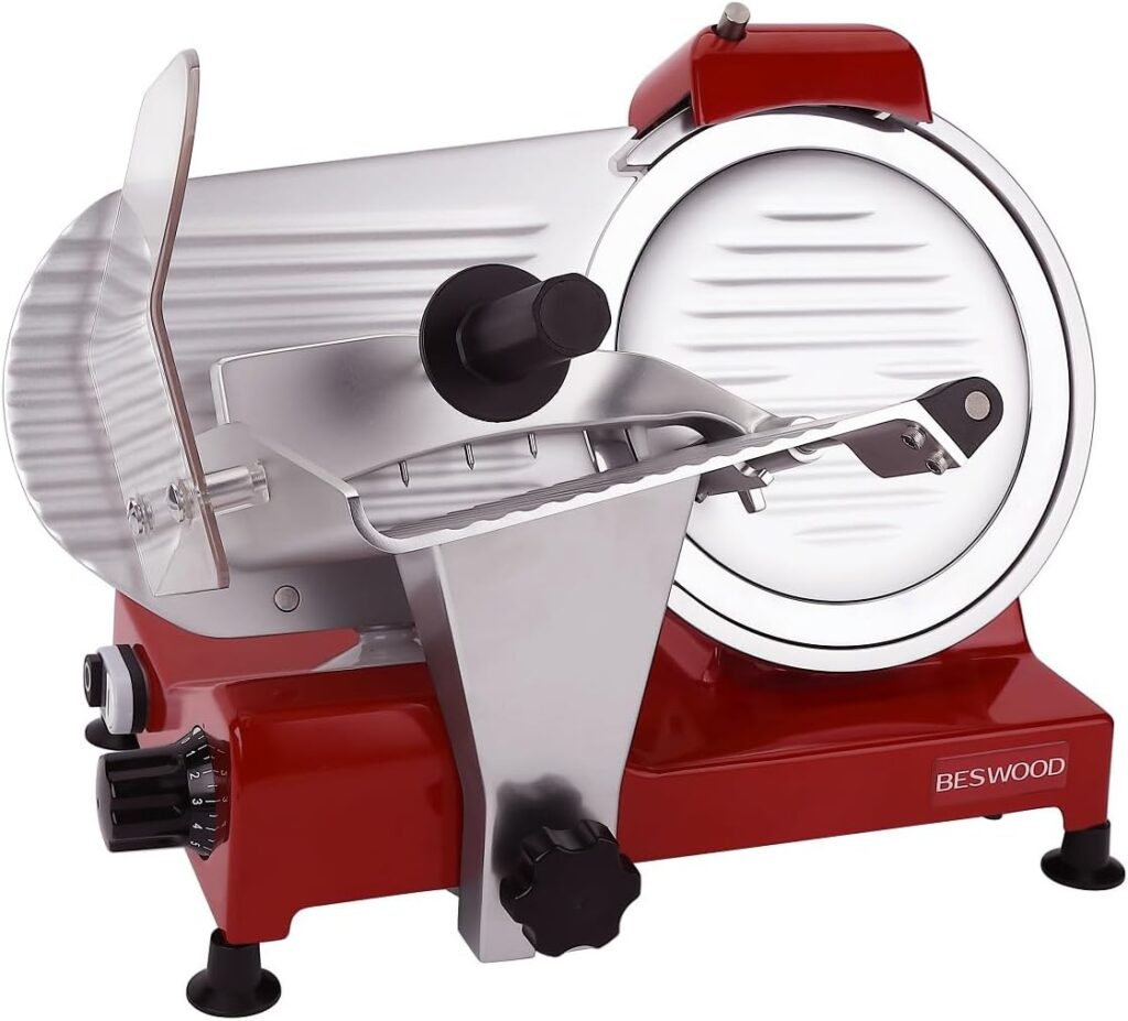 BESWOOD 10 Premium Chromium-plated Steel Blade Electric Deli Meat Cheese Food Slicer with Serving Plate Commercial and for Home use 240W BESWOOD250RX