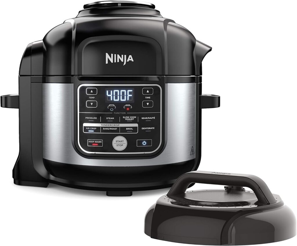 Ninja FD401 Foodi 12-in-1 Deluxe XL 8 qt. Pressure Cooker  Air Fryer that Steams, Slow Cooks, Sears, Sautés, Dehydrates  More, with 5 qt. Crisper Basket, Deluxe Reversible Rack  Recipe Book, Silver