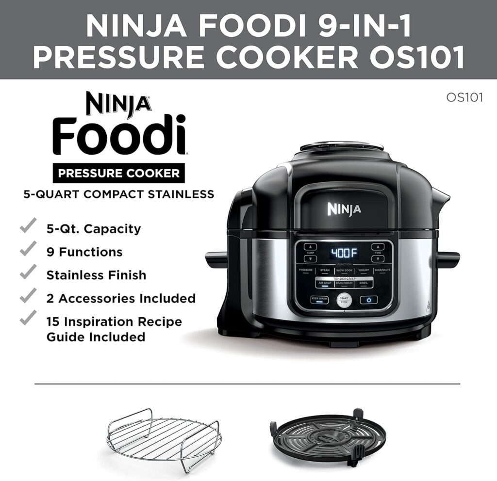 Ninja FD401 Foodi 12-in-1 Deluxe XL 8 qt. Pressure Cooker  Air Fryer that Steams, Slow Cooks, Sears, Sautés, Dehydrates  More, with 5 qt. Crisper Basket, Deluxe Reversible Rack  Recipe Book, Silver