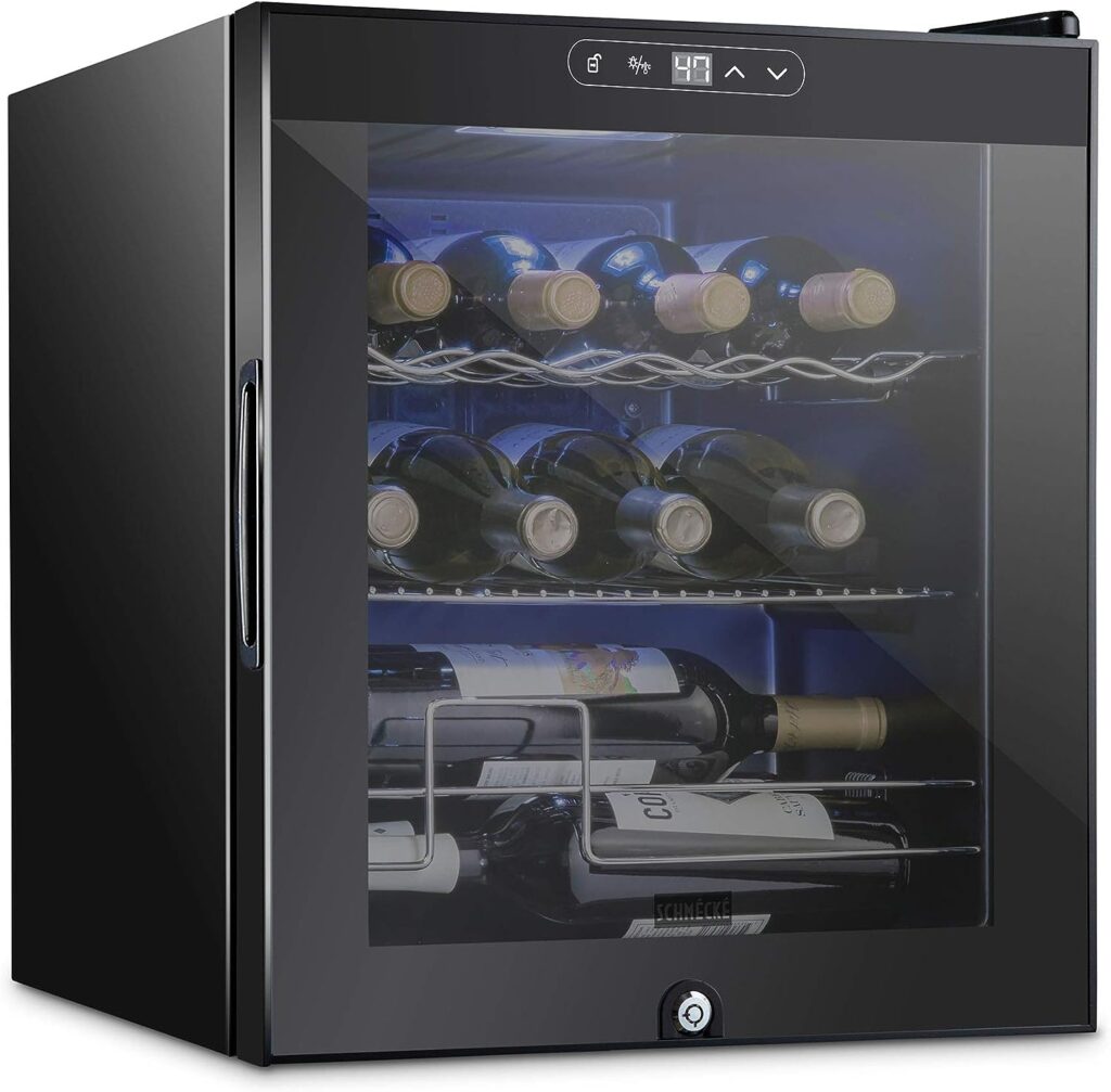 Schmecke 12 Bottle Compressor Wine Cooler Refrigerator w/Lock | Large Freestanding Wine Cellar | 41f-64f Digital Temperature Control Wine Fridge For Red, White, Champagne or Sparkling Wine - Black