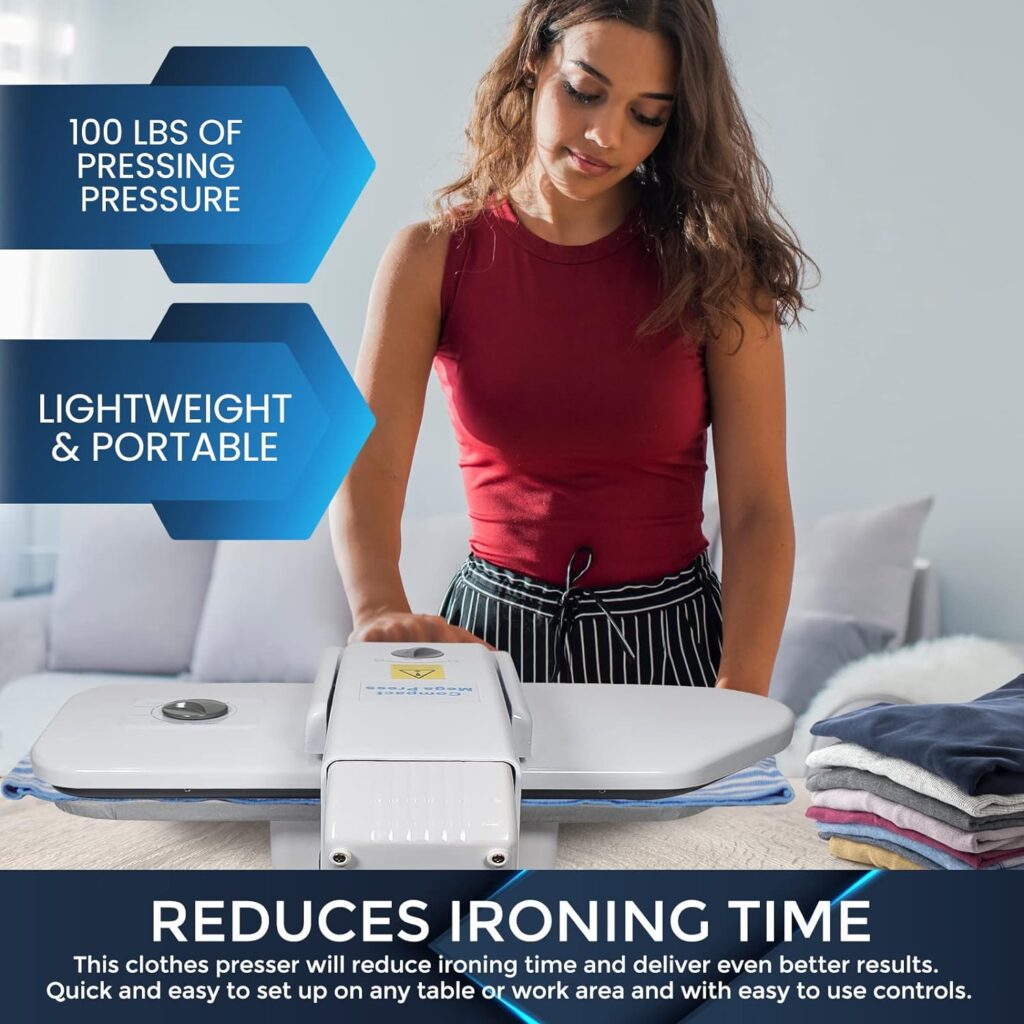 Speedypress Compact Ironing Steam Press with Extra Cover  Foam Padding 22”x10” Clothes Press Machine for Home - 5 Temperature Settings for All Fabrics and Steam Burst Function for Perfect Ironing