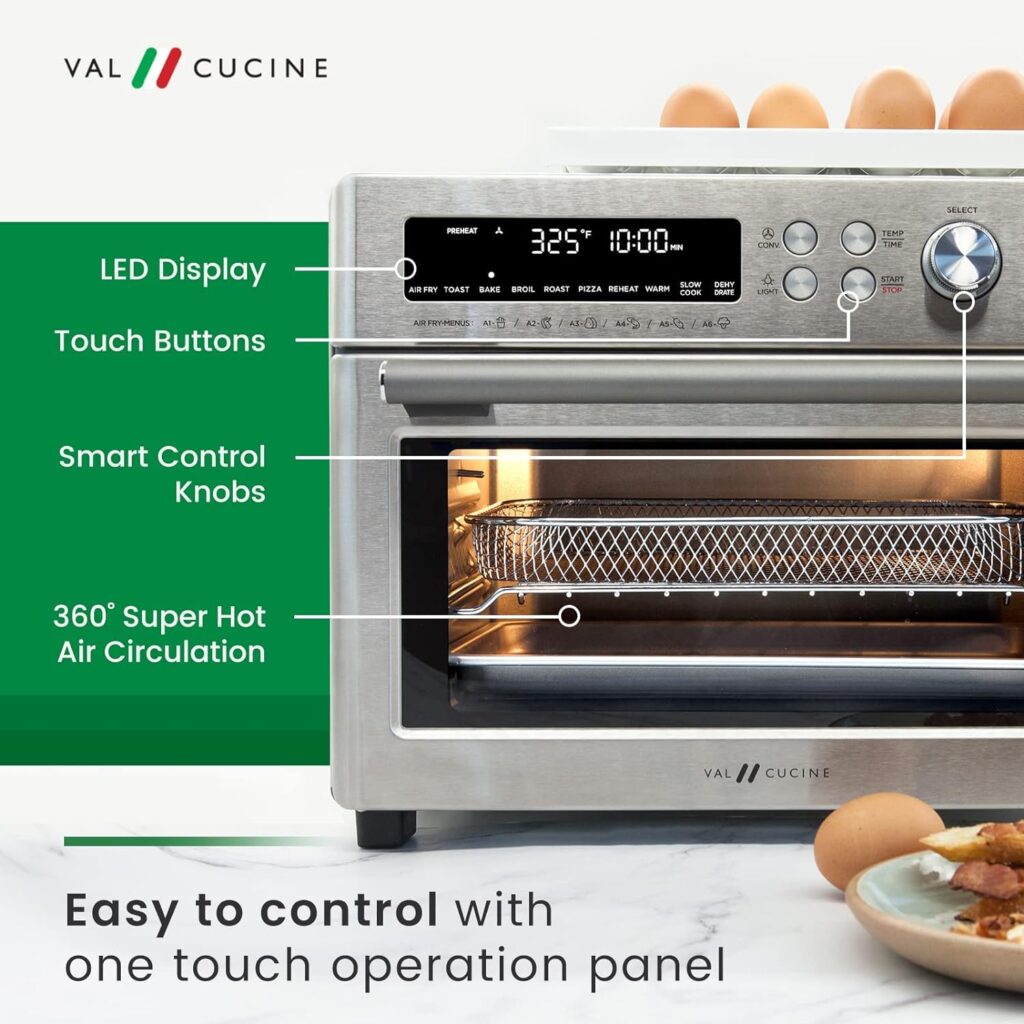 VAL CUCINE 26.3 QT/25 L Extra-Large Smart Air Fryer Toaster Oven, 10-in-1 Convection Countertop Oven Combination (Black Matte Stainless Steel)