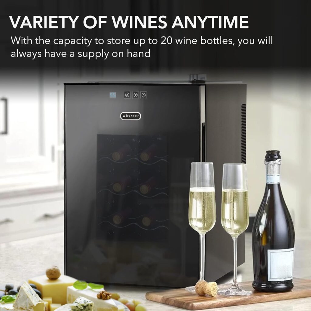 Whynter WC-201TD/WC-201TDa 20 Bottle Freestanding Thermoelectric Wine Cooler with Mirror Glass Door,Black