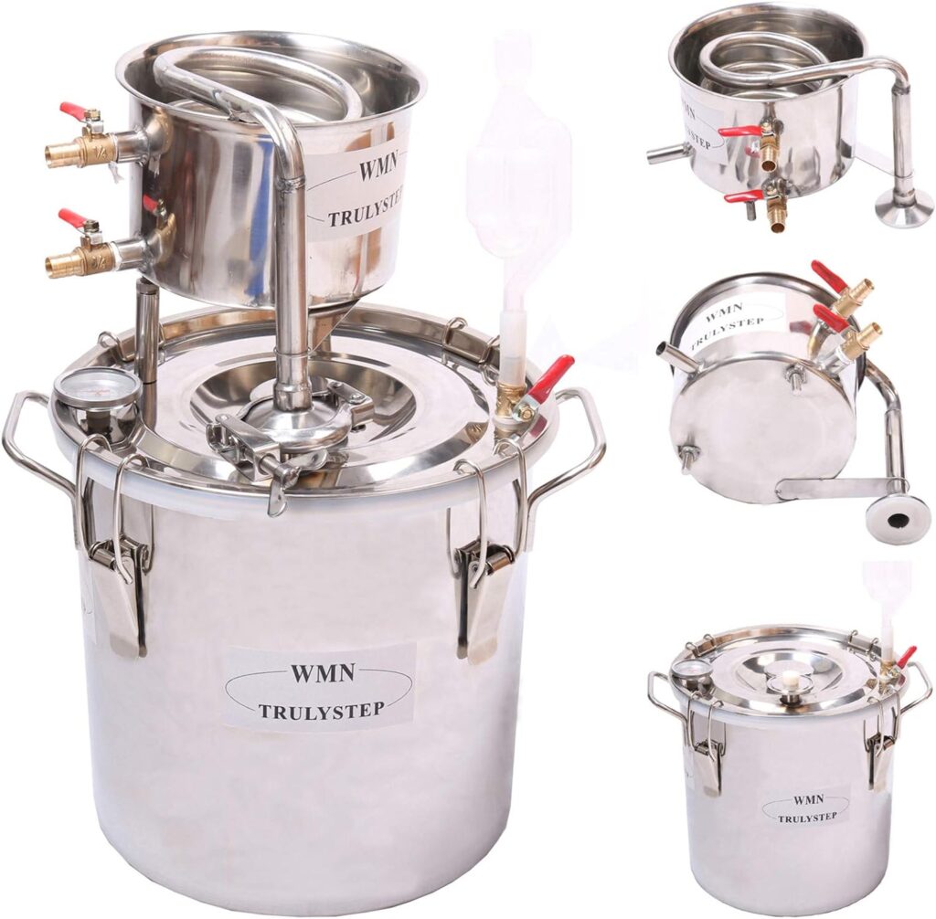 YUEWO 2 Pots Stainless Steel Still 8Gal/30Liters Water Alcohol Distiller Home Brew Kit Wine Making Supplies for DIY Brandy Whisky Vodka Distilled Water, Silver