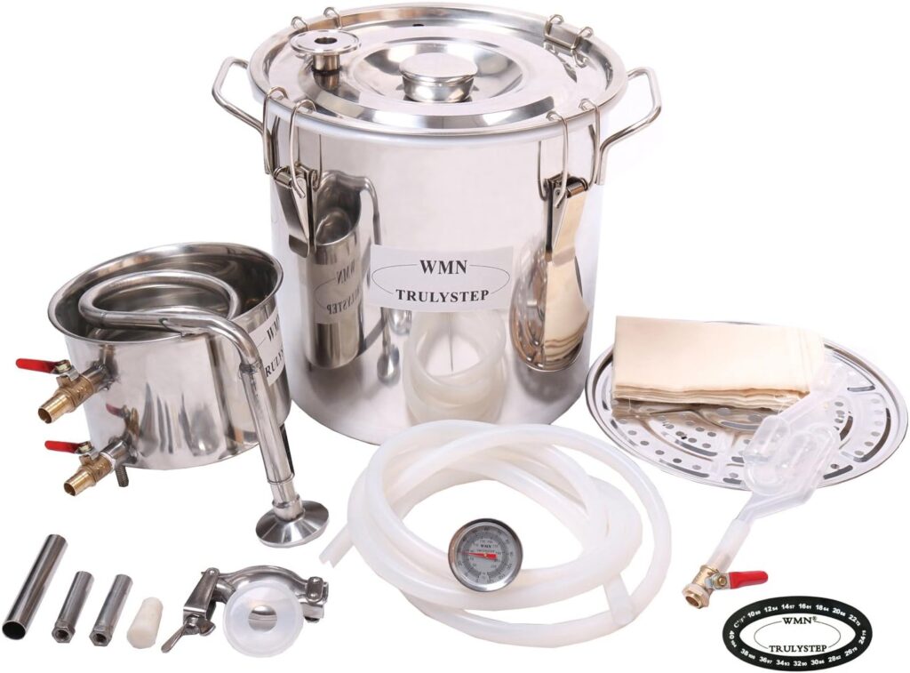 YUEWO 2 Pots Stainless Steel Still 8Gal/30Liters Water Alcohol Distiller Home Brew Kit Wine Making Supplies for DIY Brandy Whisky Vodka Distilled Water, Silver
