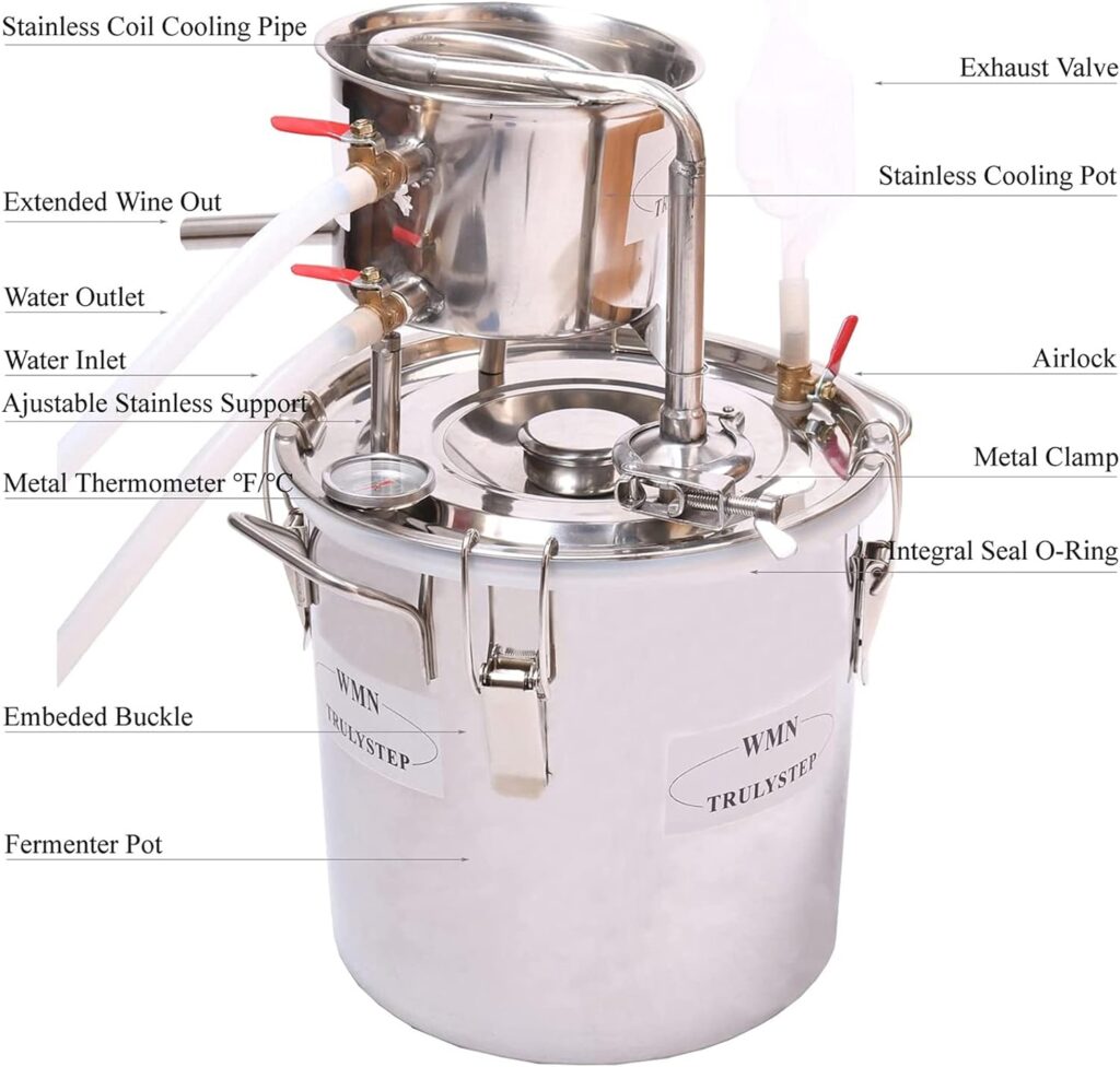 YUEWO 2 Pots Stainless Steel Still 8Gal/30Liters Water Alcohol Distiller Home Brew Kit Wine Making Supplies for DIY Brandy Whisky Vodka Distilled Water, Silver