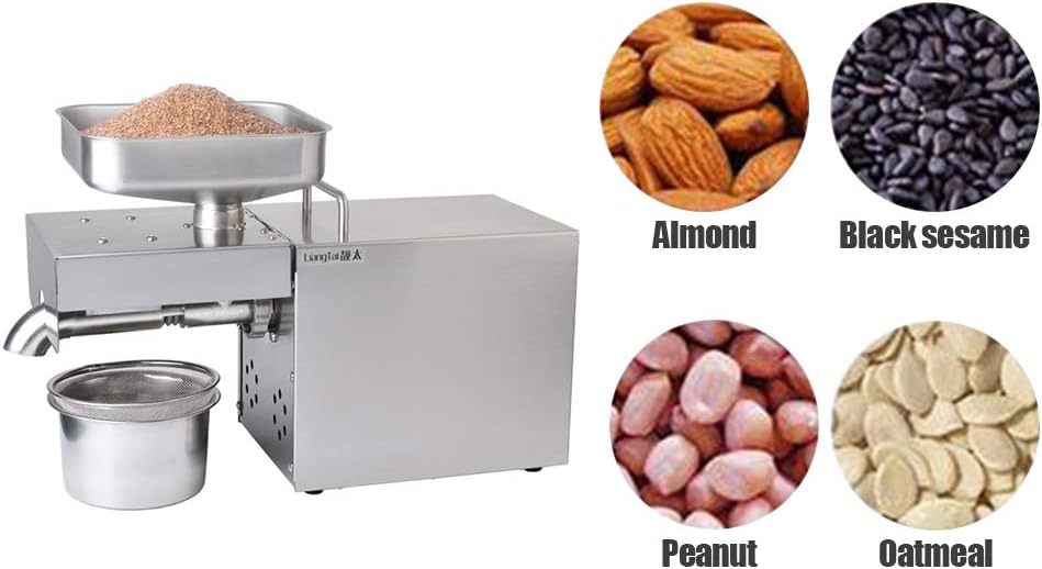 YUEWO Automatic Oil Press Machine 1500 Watt Commercial Grade Extractor Oil Expeller for Flax Peanut Castor Hemp Seed Canola Sesame Sunflower 304 Stainless Steel