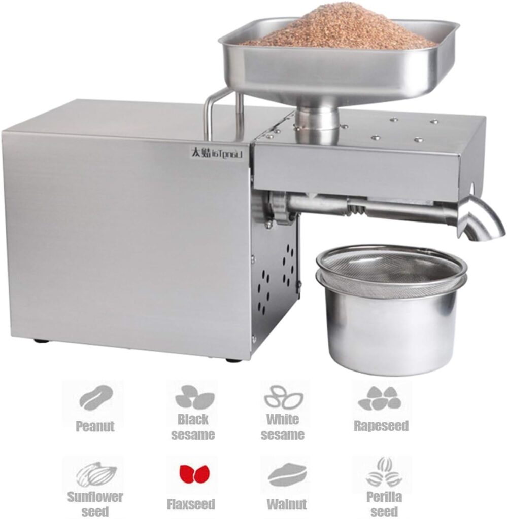 YUEWO Automatic Oil Press Machine 1500 Watt Commercial Grade Extractor Oil Expeller for Flax Peanut Castor Hemp Seed Canola Sesame Sunflower 304 Stainless Steel