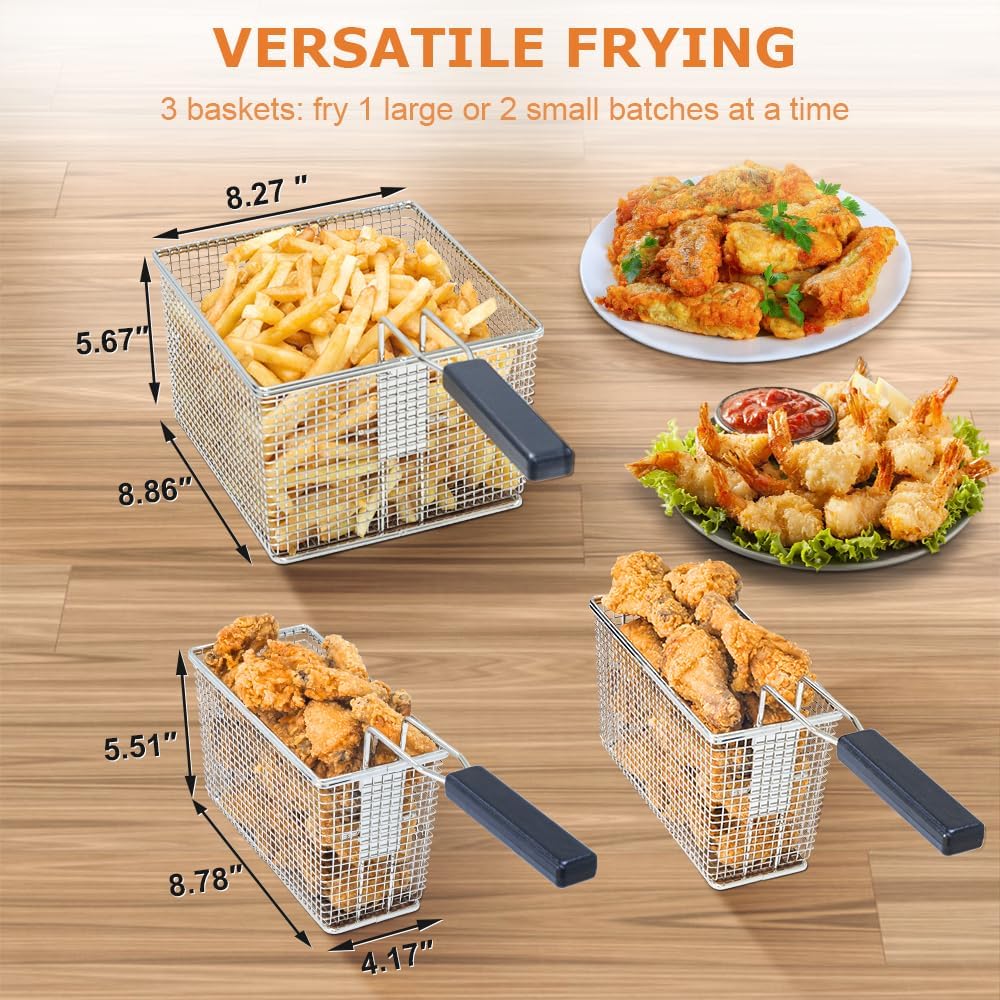 Duxtop Commercial Deep Fryer with Basket, Professional Induction Deep Fryer with Drain System 8.5QT/8L, 3000 Watts, Stainless Steel Easy to Clean for Restaurant Mobile Catering Food Cooking, 208-240V