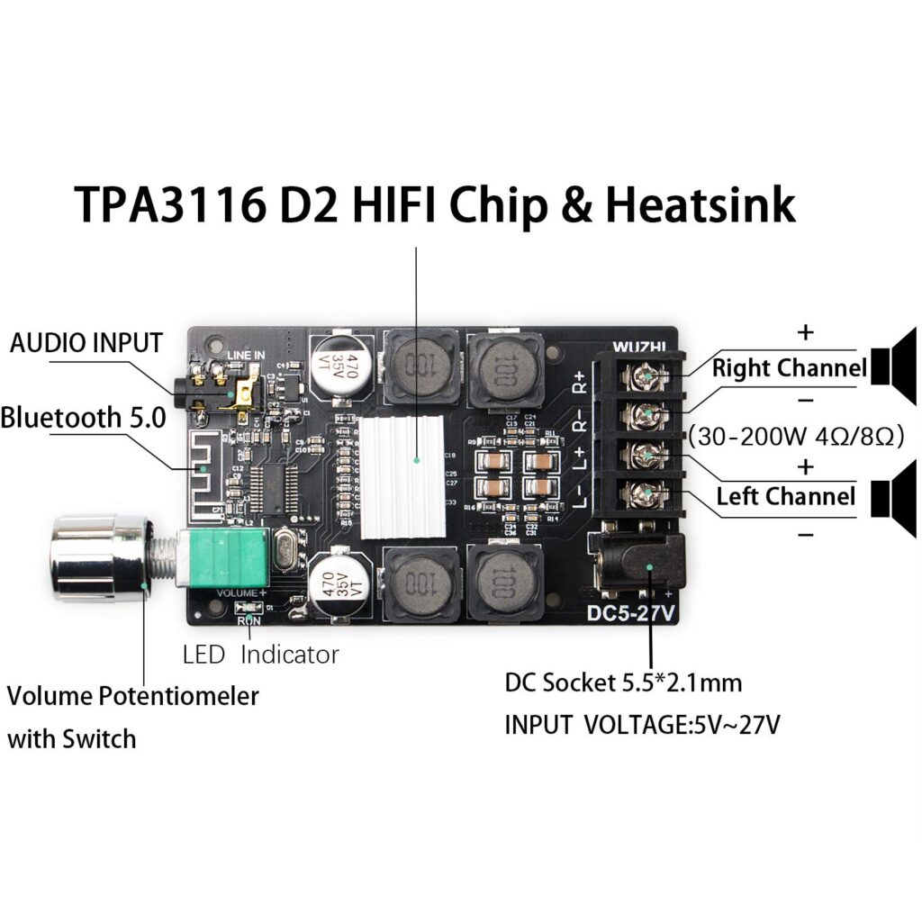 50W+50W Bluetooth 5.0 Amplifier Board,100w Audio Amp Board Dual Channel DC8-24V,Easy Installation and Password Free Connect to Phone Quietly